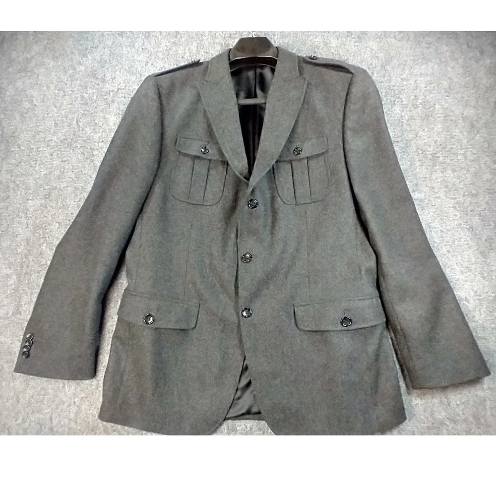 Banana Republic Mens 44R Gray Wool Bld Military Field Blazer Tailored Fit Jacket